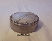 Robert Kraft Pill Box, Trinket Box, Etched Silverplate Pill Box Robert Kraft Alpacca Silver
