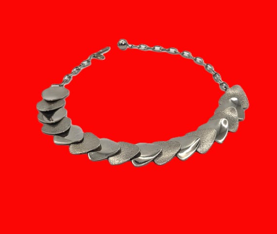 Vntg Signed D’Arland Triangular Link Choker, Silv… - image 3