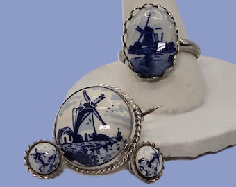 Zestaw 3 elementów metalowych w kolorze Delft Blue & Silver