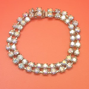Vntg 50&#39;s Double Strand AB Stone Bracelet, Unsigned