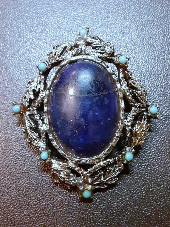 Vintage Dark Blue Dumortierite & Faux Turquoise B… - image 1