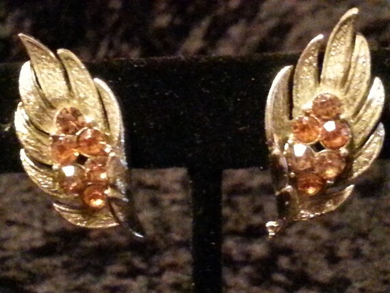 Vintage Coro Earrings w/Topaz Colored Rhinestones… - image 2