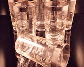 Vintage Cut Glass Tumblers Silver Band Mid Century Set of 6