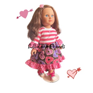 Valentine Girls Doll Dress Lots of Hearts for 18 Inch Dolls
