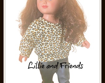 Leopard Slouchy Top and Faux Leather Pant Set for 18 inch Dolls / American Girl