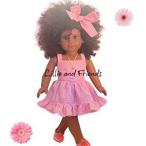 Girl 18" Doll Pink Check Dress