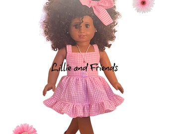 Girl 18" Doll Pink Check Dress