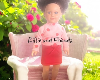 18 Inch Girl Doll Apple Top and Red Faux Leather Skirt