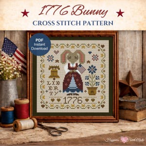 Patriotic Cross Stitch Pattern 1776 Bunny Liberty 250th Anniversary Cross Stitch Pattern US PDF Instant Download USA Happiness Is HeartMade
