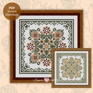 August Hearts Square Cross Stitch Pattern PDF Instant Download Happiness Is HeartMade Summer Monthly Flowers Backstitching Sunflowers