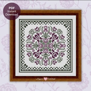 May Hearts Square Cross Stitch Pattern PDF Instant Download Happiness Is HeartMade Spring Cross Stitch Monthly Flowers Irises Backstitching
