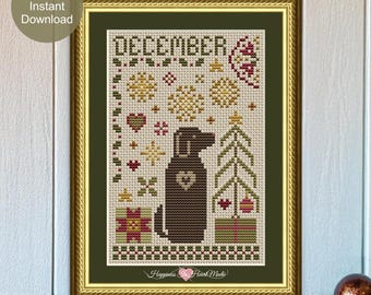 Christmas Dog Cross Stitch Pattern PDF Instant Download December Dog Days Series Happiness Is HeartMade Winter Monthly