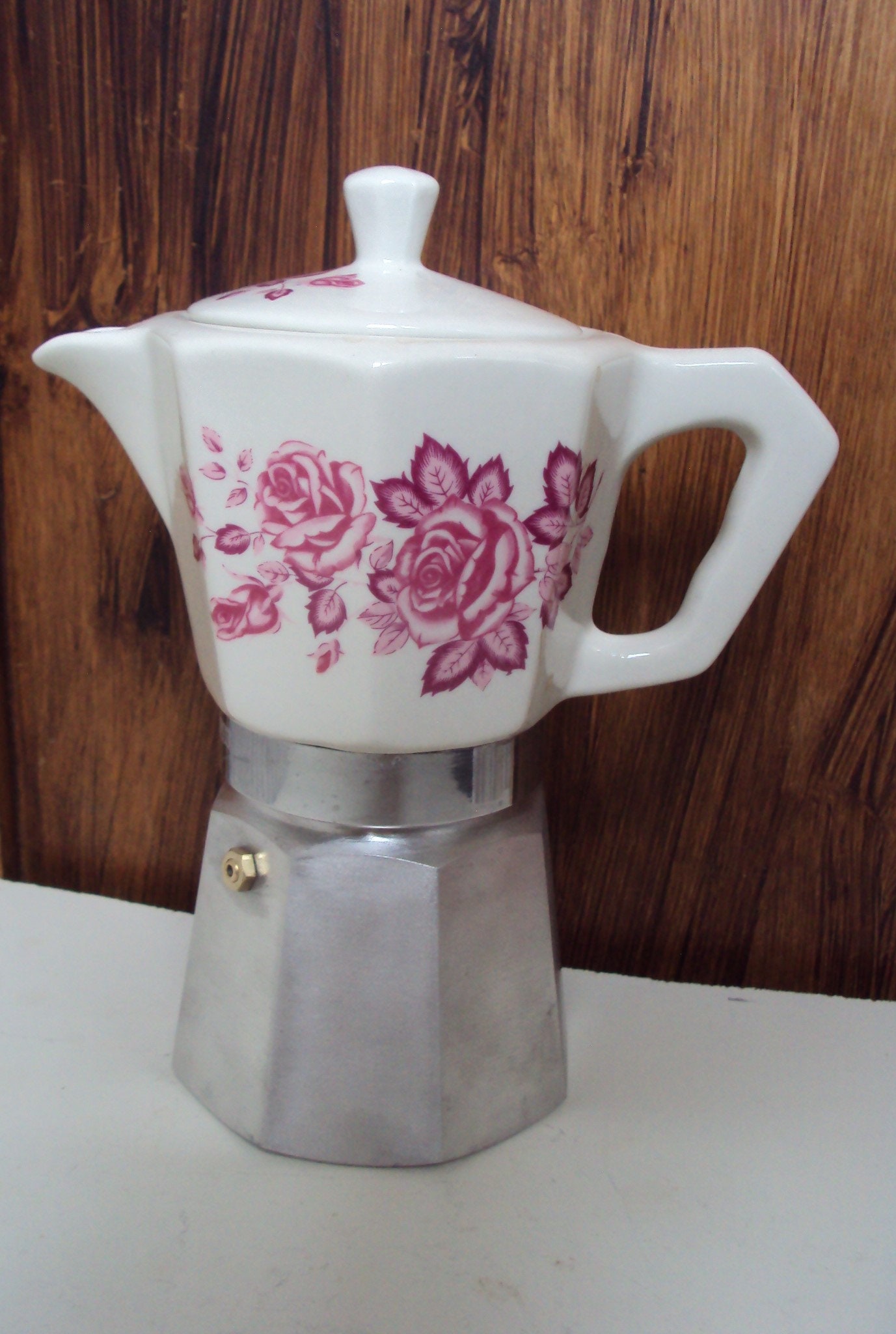 Italian Coffee Maker in Aluminum and Porcelain Dating From