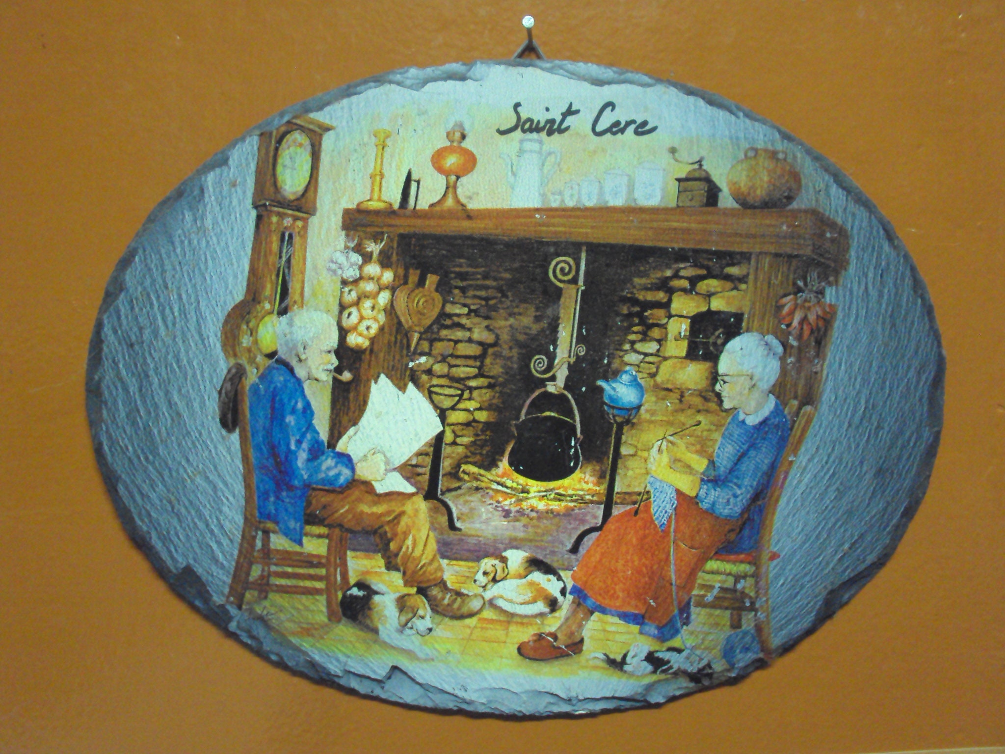 Peinture Artisanale sur Ardoise, Veillée Paysanne Dans Les Année 50 A St Céré.