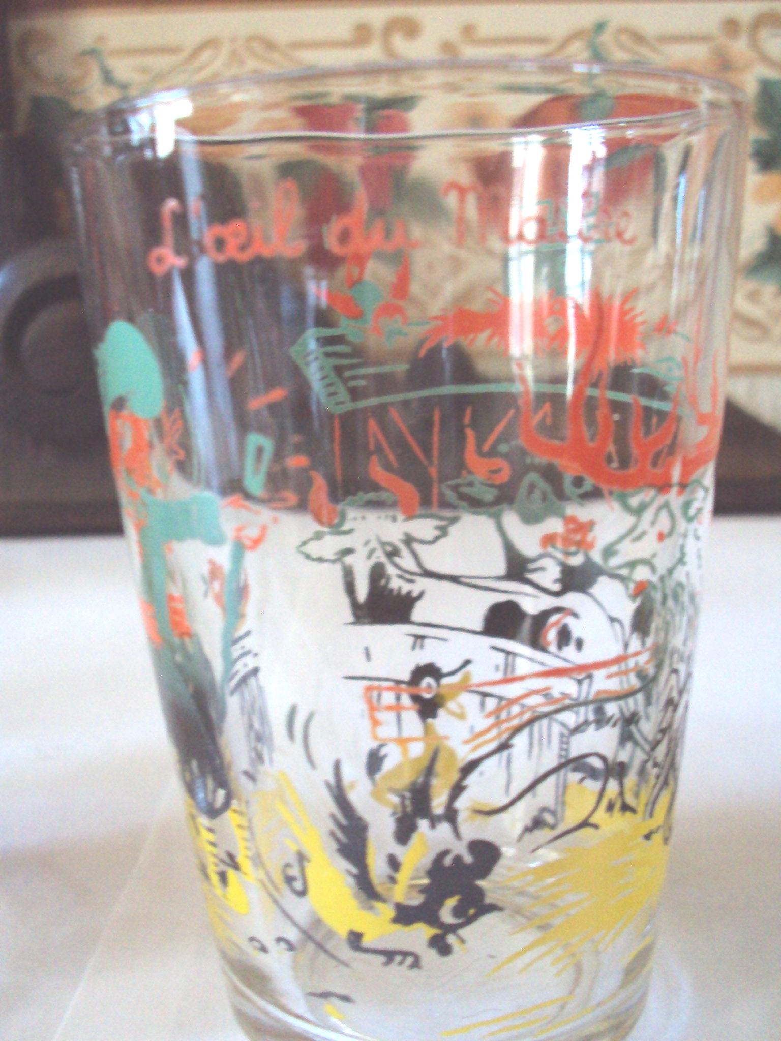 Lot De 6 Verres Sérigraphiés Des Années 70 - Thème Fables De La Fontaine - Très Bon état