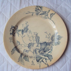 Porcelain plate decorated with blue flowers and dating from the 1950s.