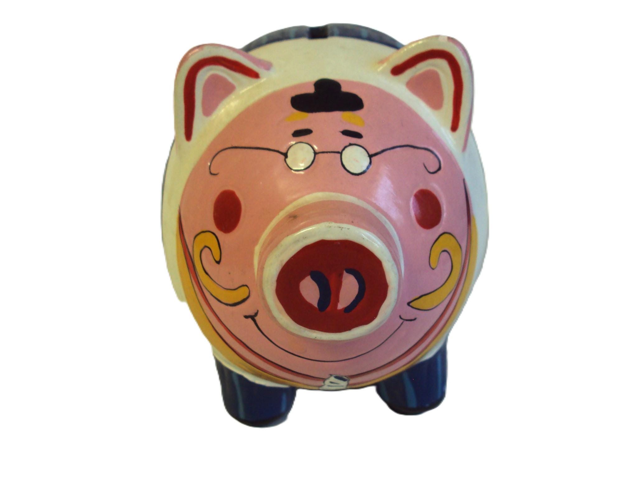 大きな豚の貯金箱 陶器製 置物　ヴィンテージ 1970 年代に作られた豚を象った陶器の貯金箱。 - Etsy 日本