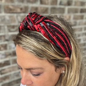 Red and Black sequin headband, Seed Bead, red knotted, preppy headband, comfy headband, trendy headband, gameday, football, Cardinals, UGA