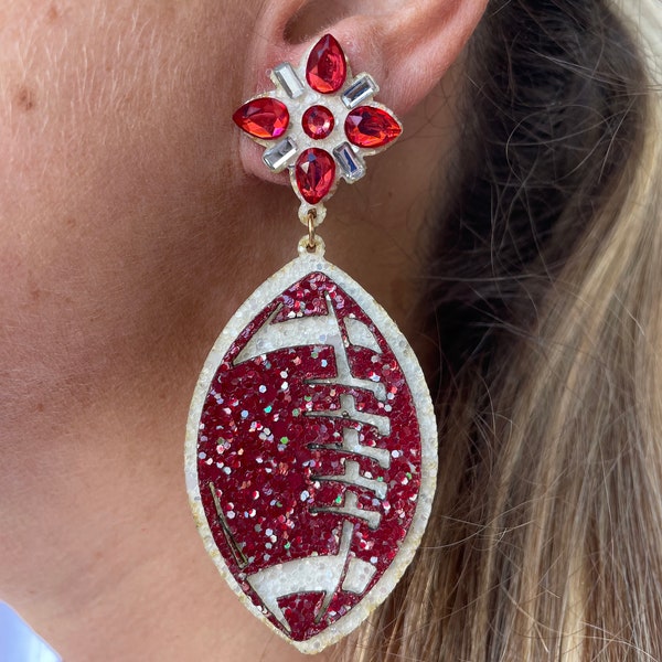 Crimson and white game day earrings, Football earrings, Student gift,football earrings, College game day jewelry, Gifts for grads, Alabama,