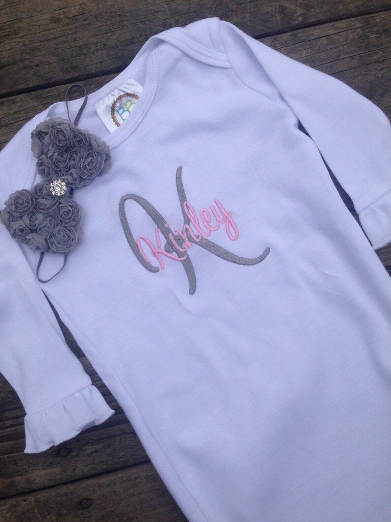 Monogram baby gown Baby girl embroidered gown newborn coming Etsy