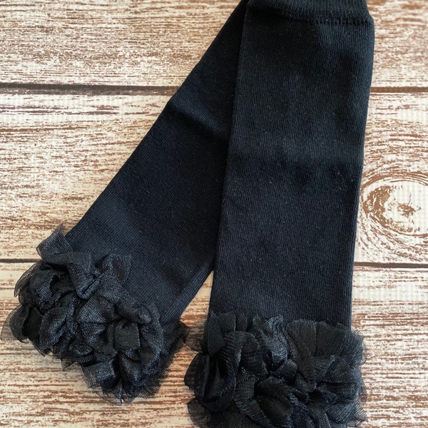 Black Baby leg warmers,Leg warmers with ruffles, baby girl leggings, Ready to ship, chiffon ruffle baby, baby photo