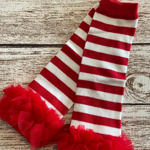 Baby leg warmers, Red and White stripe, Baby Leg warmers with ruffles, Christmas leg warmers, chiffon ruffle baby, Valentines, red stripe