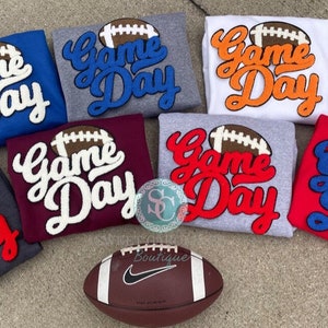 Gameday Football Chenille patch sweatshirt, Choose your team colors, College football, trendy, school sweatshirt, custom team colors