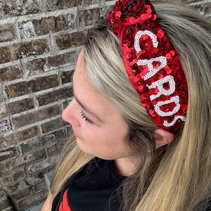 Cardinals Headband, Red and white sequin headband, Cards,  Seed Bead, red knotted, preppy headband, trendy, gameday, football,