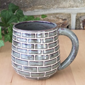 Wheel Thrown Stoneware Mug in Polished Stone Tile Glaze Design - Functional Ceramic Art