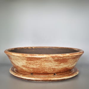 Bonsai or Succulent Handmade Stoneware Round 7" Plant Pot with Drip Plate in Sedona Redstone Satin Matte Glaze