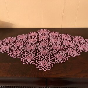 Hand Made Rose Crochet Beaded Doily, table topper 27&quot;/16&quot;