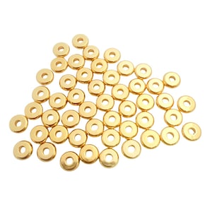 Flat Spacer Beads 6mm 50pcs Gold Plated Tarnish Resistant