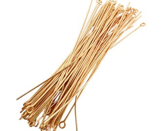 Eye Pins 70mm 50pc Gold Plated Tarnish Resistant