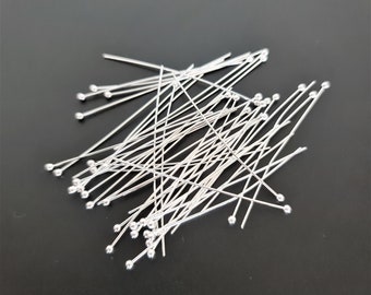 50pcs x 50mm Tarnish Resistant  Silver Plated Ball Head pins