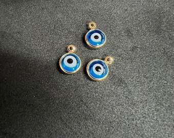 Glass Evil Eye Charm 9mm x 10pcs - Gold Plated Tarnish Resistant (042)