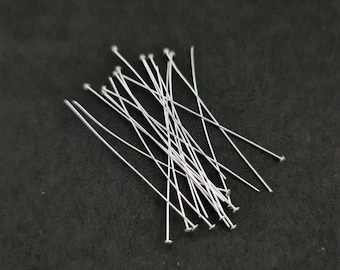925 Sterling Silver 50mm x 0.5mm 20pcs Head Pins
