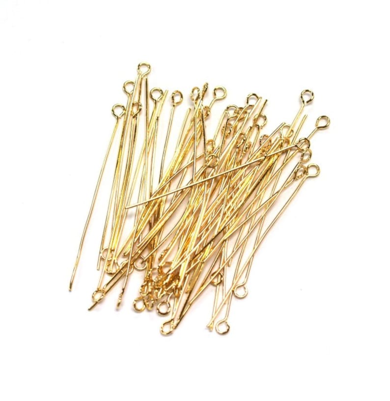 50pcs x 50mm Tarnish Resistant Gold Plated Eye pins