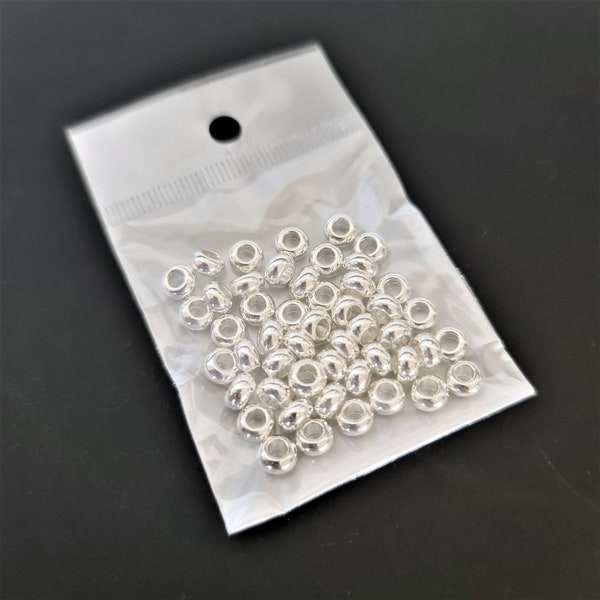 50 pc's x 6mm Large Hole Tarnish Resistant Silver Plated Spacer Beads