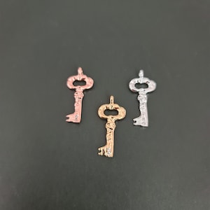 Key Charm with CZ x 1pc - Tarnish Resistant (043)