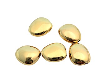 Pebble Spacer Beads 14mm 5pcs Gold Plated Tarnish Resistant