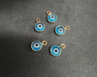 Glass Evil Eye Charm 6mm  x 10 pcs - Gold Plated Tarnish Resistant (041)