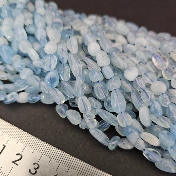 Aquamarine Nugget Pebble Gemtone Bead Strand