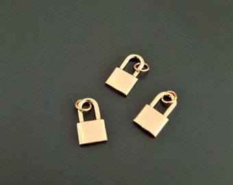 3pcs x 15mm Tarnish Resistant Gold Plated Padlock Charm