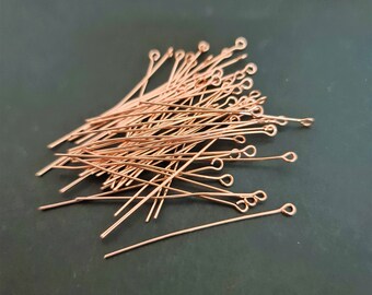 50pcs x 50mm Tarnish Resistant Rose Gold Plated Eye pins