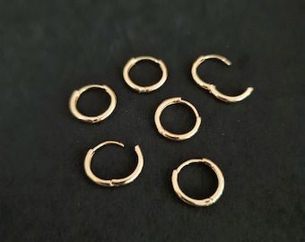 3 Pair x 14mm Tarnish Resistant Gold Plated Plain Huggie Earrings - #11