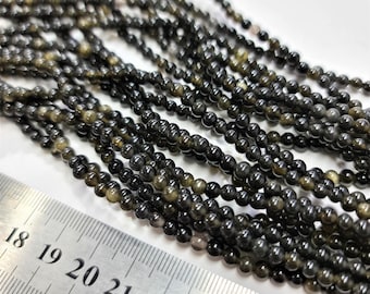 Obsidian 4mm Polished Round Natural Gemstone Bead Strand
