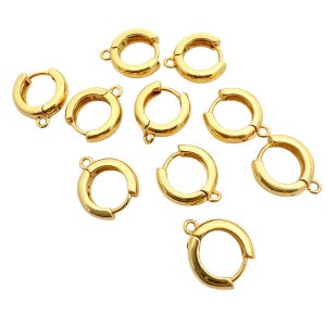 Chubby Huggie Earrings w Loop 12mm 5 Pairs Gold Plated Tarnish Resistant