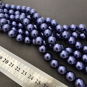 Blue Glass Pearls 40cm Round Bead Strand #RB69