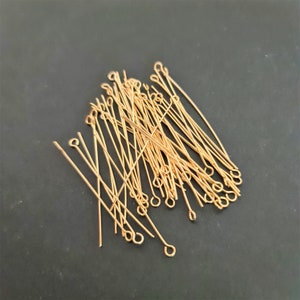 50pcs x 50mm Tarnish Resistant Gold Plated Eye pins