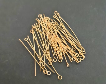 50pcs x 50mm Tarnish Resistant Gold Plated Eye pins